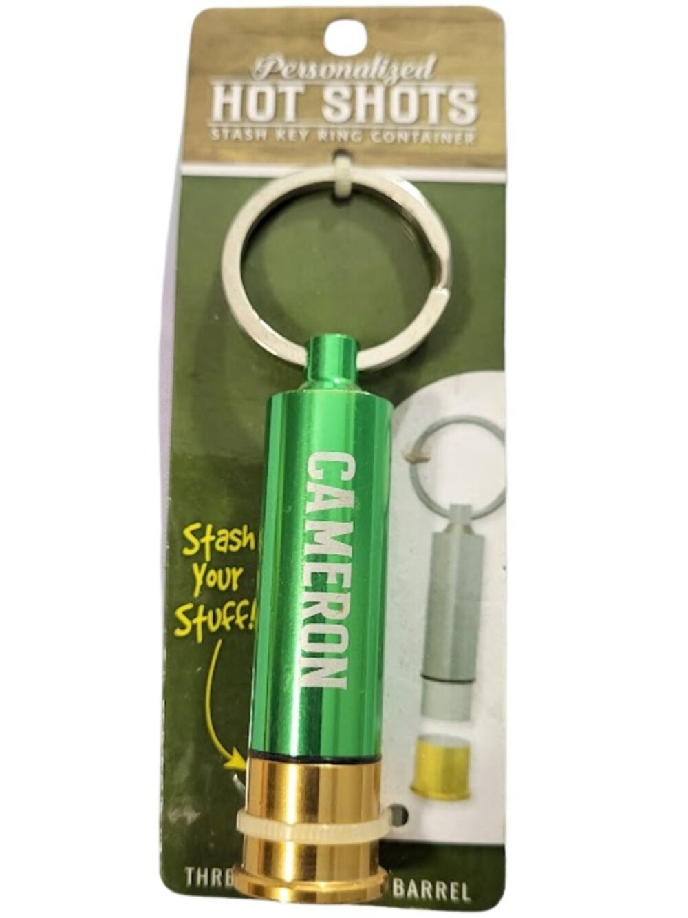 SWIBCO Personalized Hot Shots Green Stash Key Ring CAMERON - New In Package